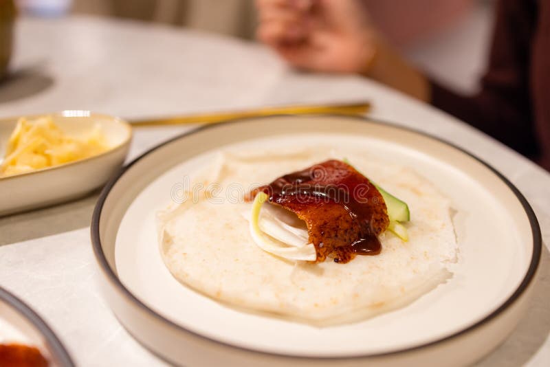 Roasted peking duck in restaurant stock photography