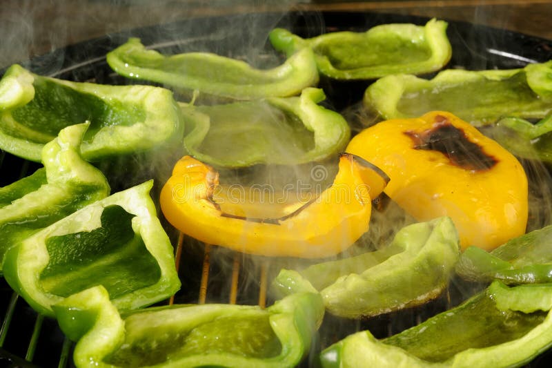 Roasted peppers on the grill.