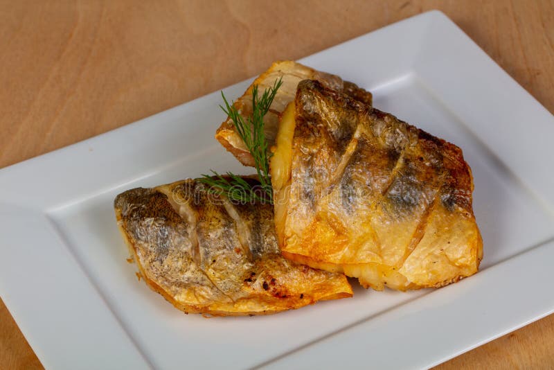 Roasted pike perch stock photo
