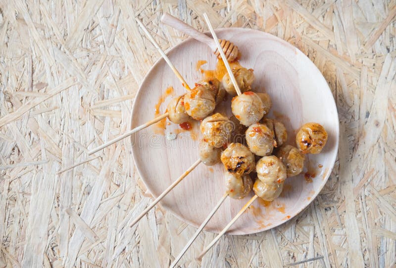 Roasted pork balls with sweet spicy sauce royalty free stock photos Roasted pork balls with sweet spicy sauce royalty free stock photos