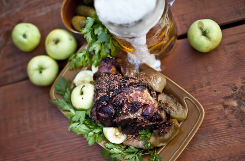 Roasted pork knuckle with beer and mustard