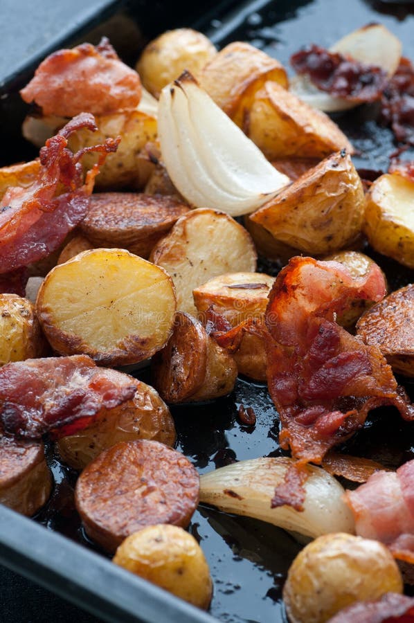 Roasted Potato Bacon and Onion Stock Photo - Image of food, gluten