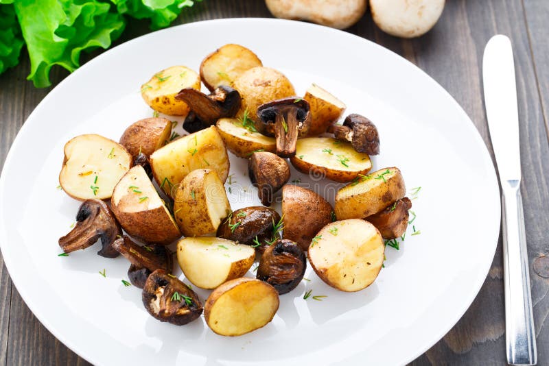 Roasted Potato and Mushrooms Stock Photo Image of ingredient, button