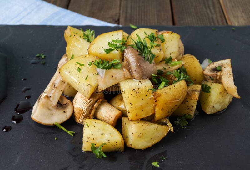 Roasted Potatoes and Mushrooms Stock Image Image of parsley