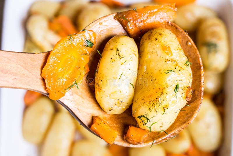 Roasted Potatoes with Vegetables Stock Photo - Image of organic, green