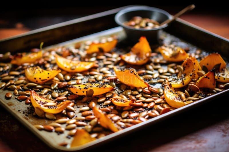 Semințe de pompe prăjite pe o foaie de copt stock illustration