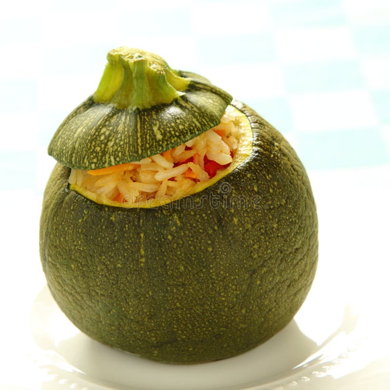 Roasted Round Zucchini Stuffed Rice and Vegetables Stock Image Image