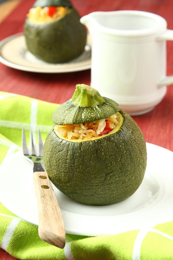 Roasted Round Zucchini Stuffed Rice and Vegetables Stock Image Image
