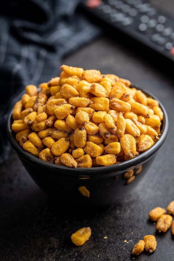 Roasted Salted Corn Snack in Bowl on Black Table Stock Image Image of food, studio 248698961