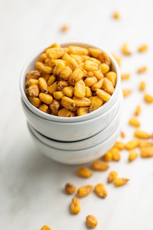 Roasted Salted Corn Snack in Bowl on White Table Stock Image Image of healthy, studio 248699003