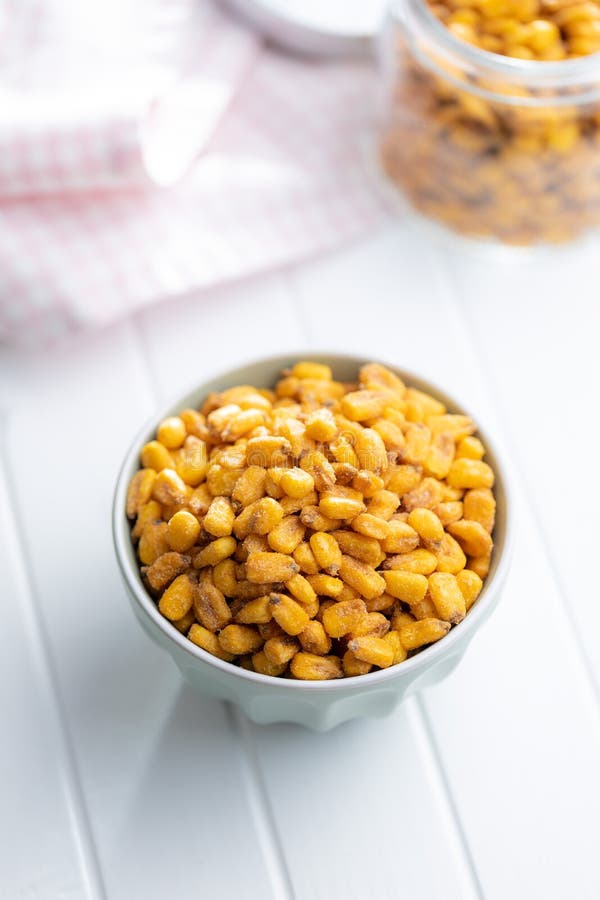 Roasted Salted Corn Snack in Bowl on White Table Stock Image Image of