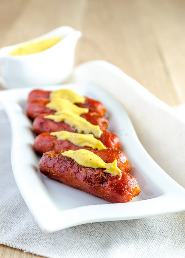 Roasted Sausages with Mustard Sauce Stock Image Image of food, party