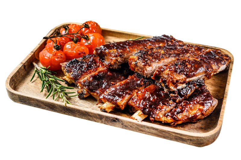 Roasted Sliced Barbecue Pork Ribs. Grilled Meat. Isolated on White ...