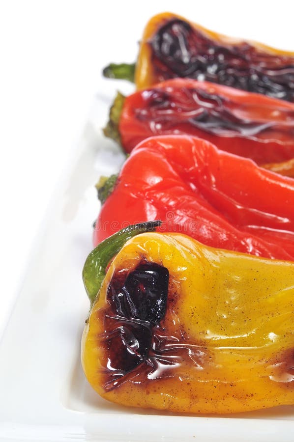 Roasted sweet bite peppers of different colors