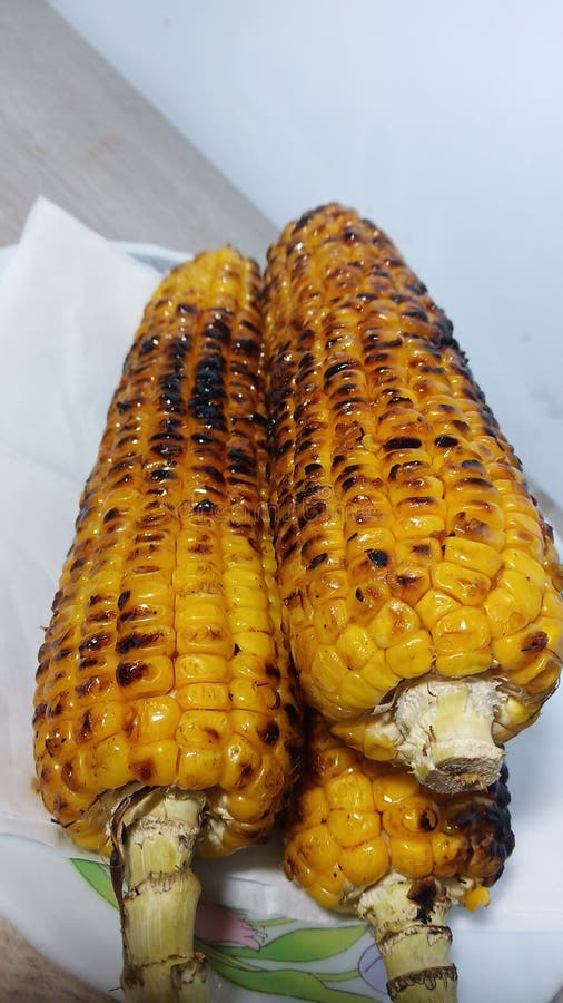 3 Roasted Sweet Corn with Hot Sauce Stock Photo Image of leaf, sauce