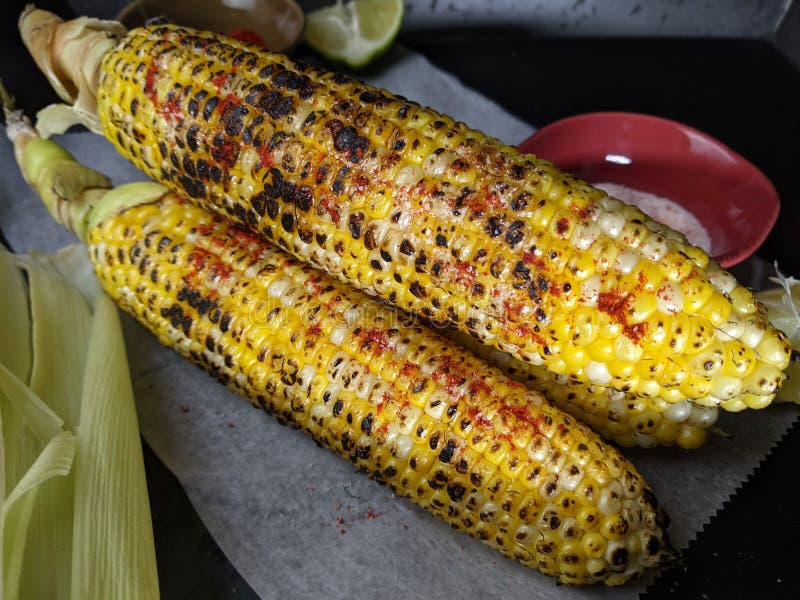 Roasted Sweet Corn with Sprinkle with Salt, Paprika, Lime Juice Stock