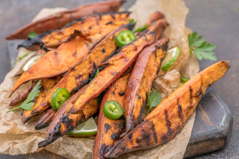 Roasted Sweet Potatoes on the Grill Stock Photo Image of orange