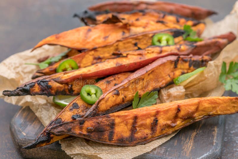 Roasted Sweet Potatoes on the Grill Stock Image Image of orange, food