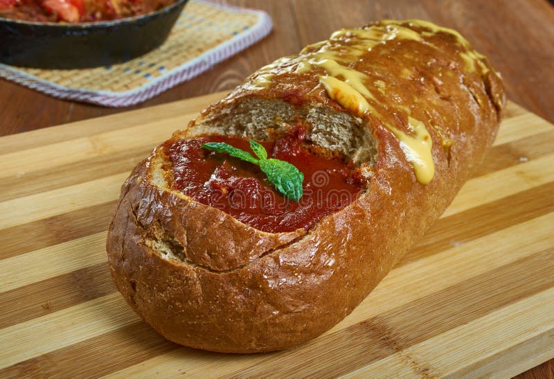 Roasted Tomato Soup and Grilled Cheese Bread Bowl Stock Photo Image
