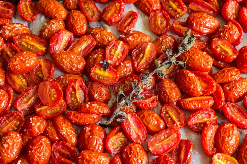 Roasted Tomatoes on a Sheet Pan Stock Photo Image of fresh, organic