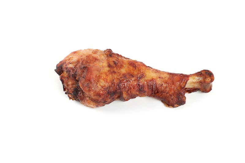 Roasted turkey leg isolated on white background.