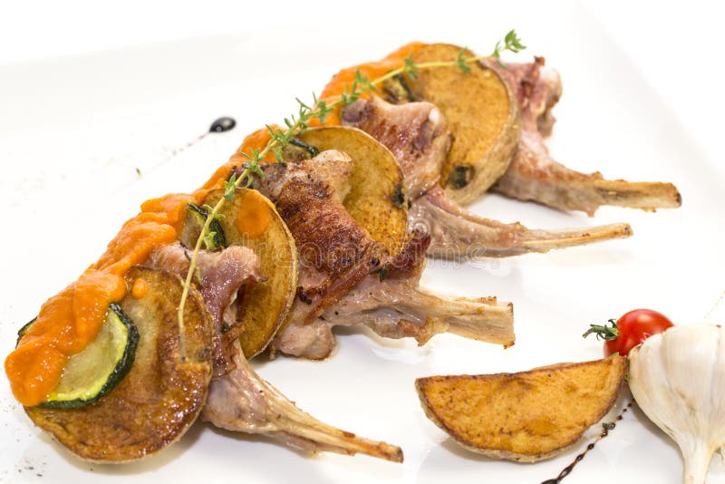 Roasted veal rib stock image. Image of fries, garnish 34633061