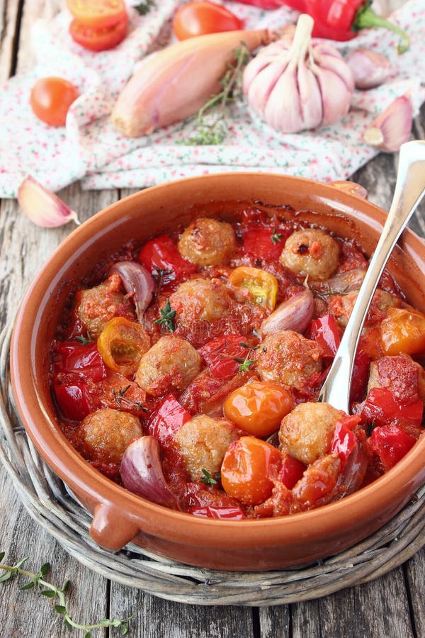 Roasted Vegetables with Meatballs Stock Photo Image of diet, cuisine