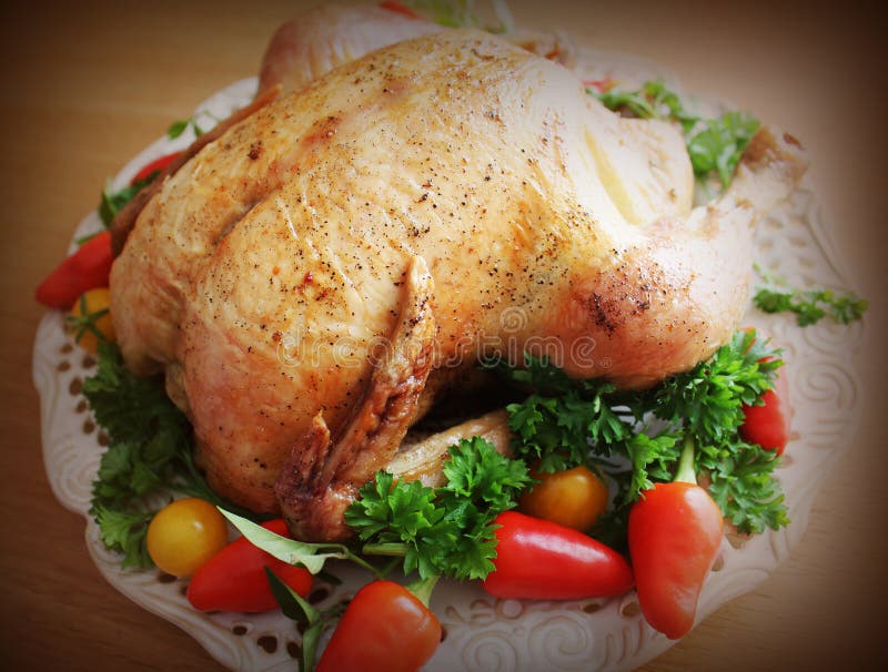 Roasted Whole Chicken on a Plate Stock Image Image of crisp, hungry