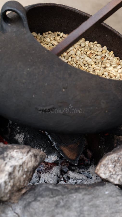 Roasting Coffee Beans on Fire Stock Image Image of coffee, organic