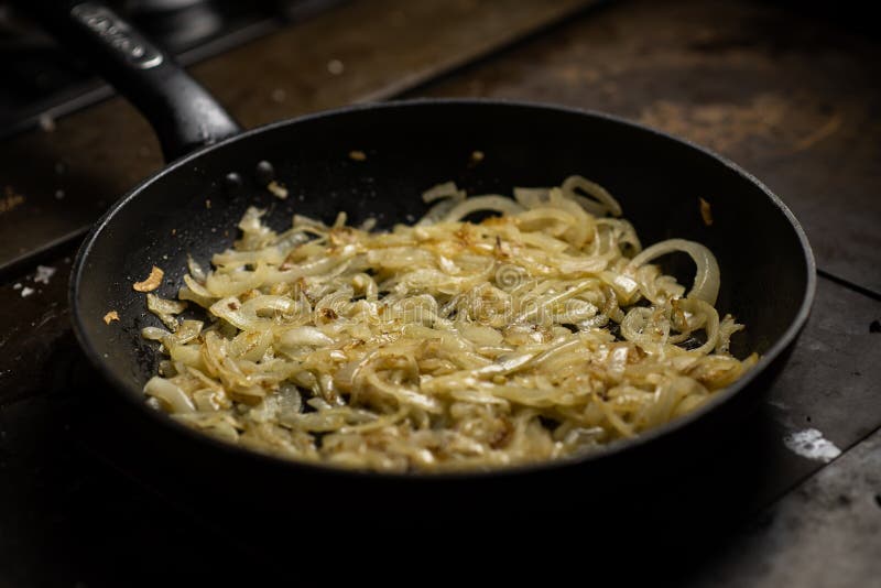 Roasting Onions. Chopped Onions are Fried in a Pan Stock Image Image