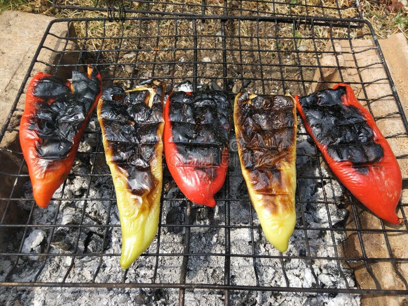Roasting Peppers on Barbeque Fire Stock Photo Image of mediterranean