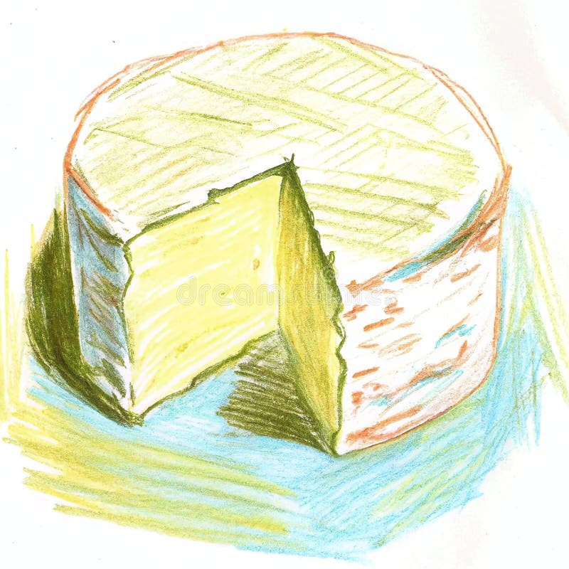 Roată de brânză cu mână realistă, cu o felie tăiată în culori vibrante pentru modele culinare stock illustration
