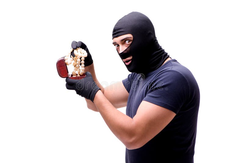 The Robber Wearing Balaclava Isolated on White Stock Image Image of