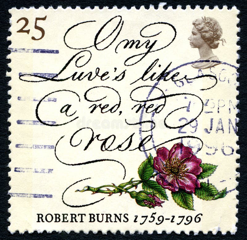 Robert Burns wiersza UK znaczek pocztowy obrazy stock Robert Burns wiersza UK znaczek pocztowy obrazy stock