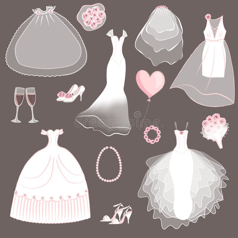Robes de mariage réglées illustration stock Robes de mariage réglées illustration stock