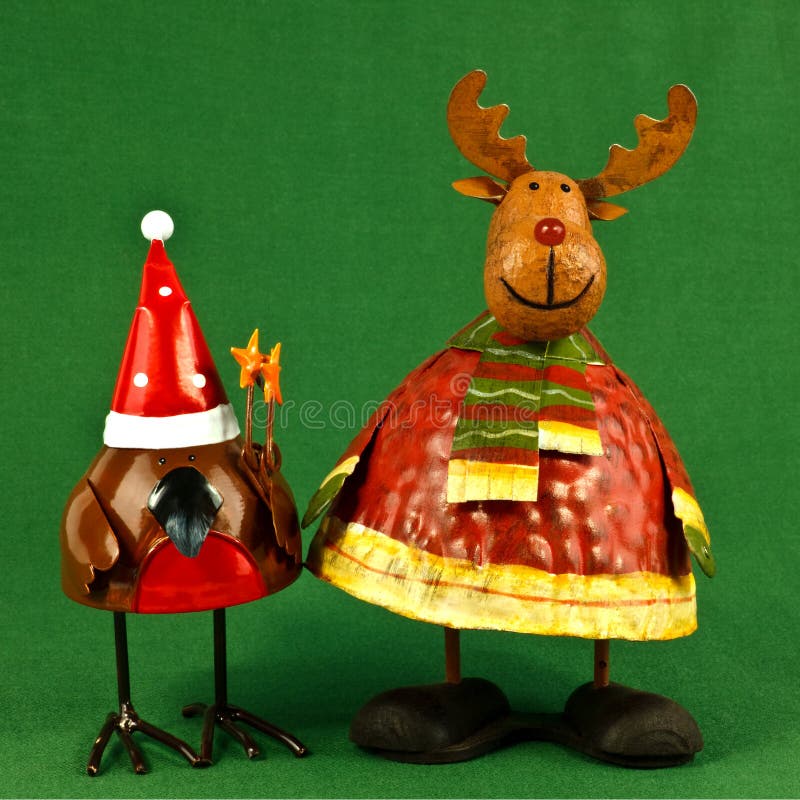 Robin and reindeer Christmas decorations