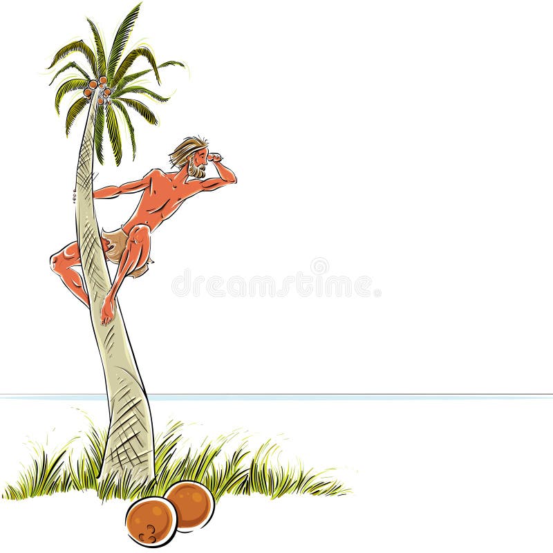 Man Climbing on a Tree Vector Illustration Stock Vector