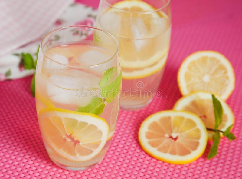 Refreshing lemonade with mint leaves. Refreshing lemonade with mint leaves