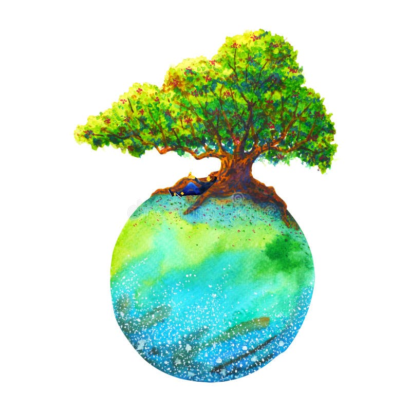Roble inferior humano en el ejemplo exhausto de la tierra de la acuarela de la pintura de la mano colorida del paisaje libre illustration Roble inferior humano en el ejemplo exhausto de la tierra de la acuarela de la pintura de la mano colorida del paisaje libre illustration