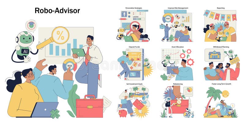 Robot advisor. Flat Vector Illustration stock illustration