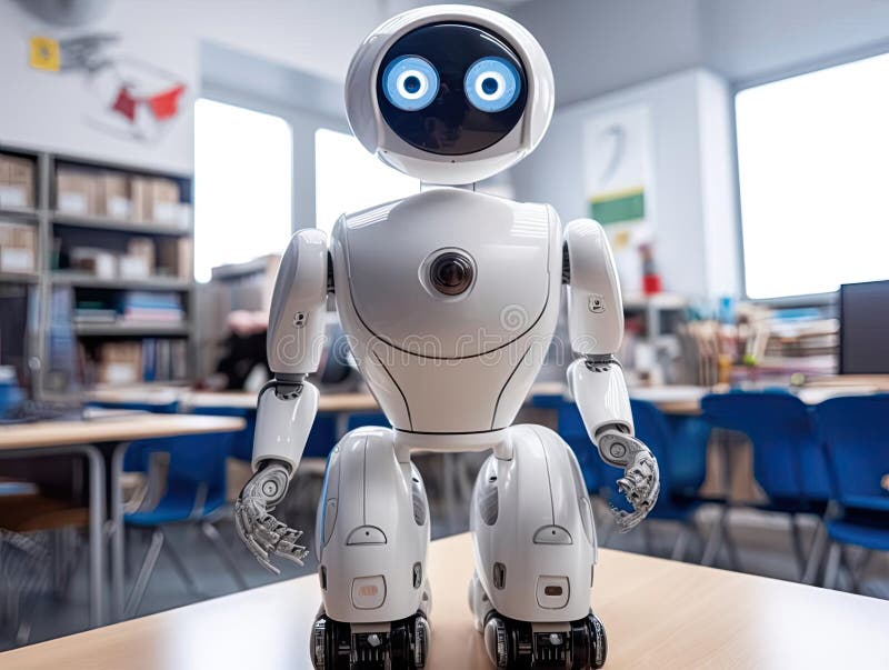 Robot AI Assists Teacher in Interactive Classroom Stock Illustration ...