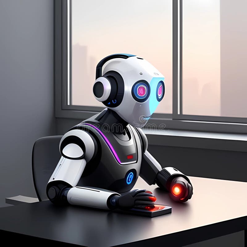 Robot analizujący dane i podejmujący decyzje. royalty ilustracja