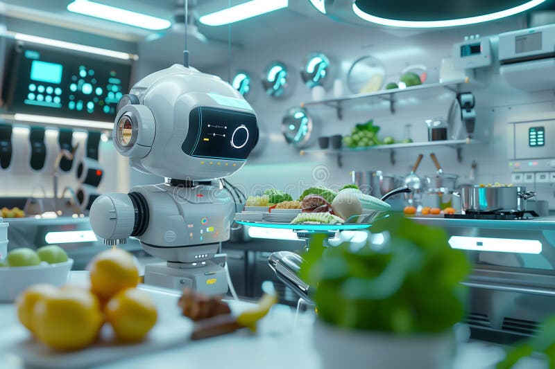 Robot analizujący organiczne hydroponiczne gospodarstwa roślinne. rolnictwo futurystyczne ilustracja wektor