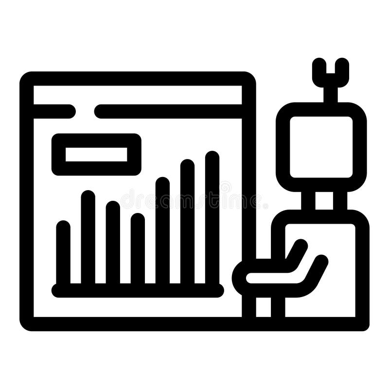 Robot analyzing financial graph on computer screen showing growth royalty free illustration