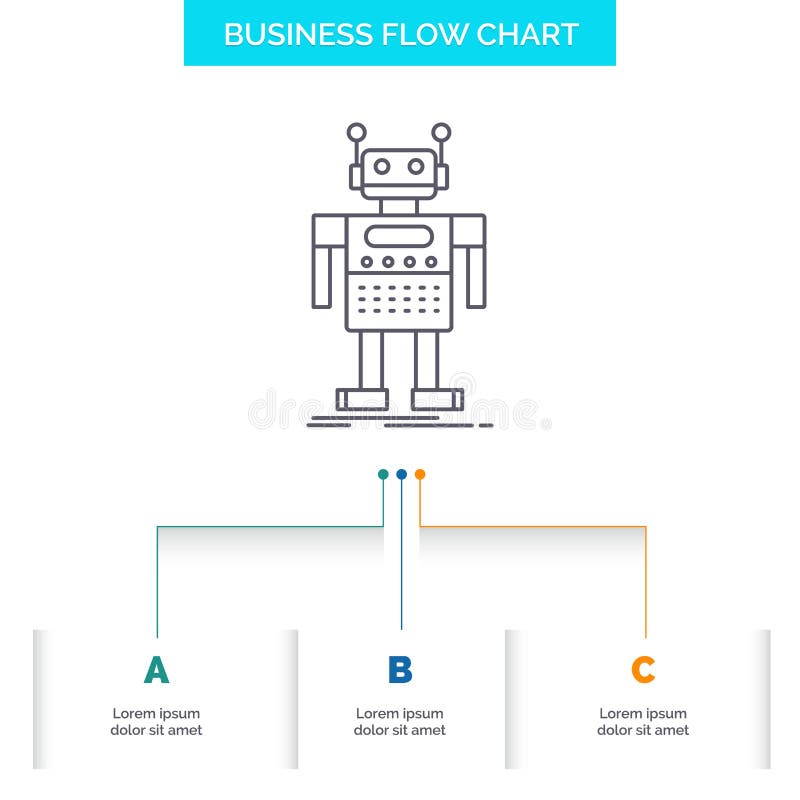 Robot, Android, artificial, bot, technology Business Flow Chart Design with 3 Steps. Line Icon For Presentation Background stock illustration