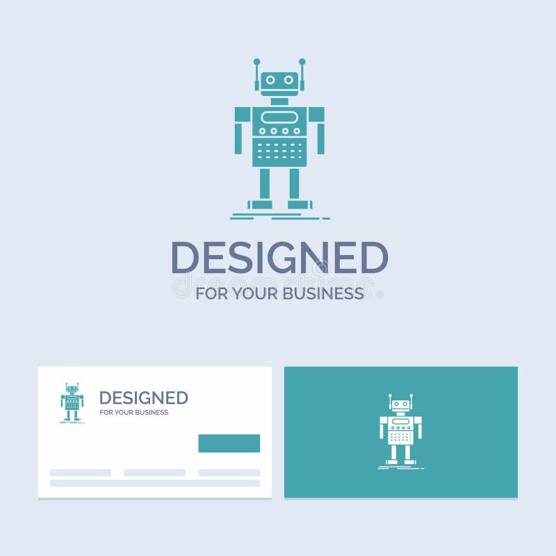 Robot, Android, artificial, bot, technology Business Logo Glyph Icon Symbol for your business. Turquoise Business Cards with Brand royalty free illustration