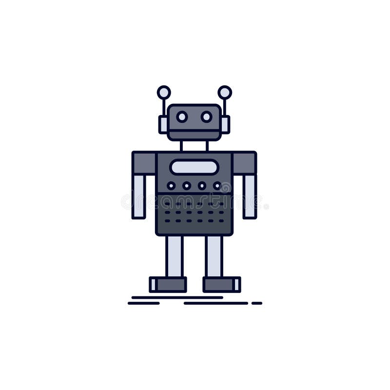 Robot, Android, artificial, bot, technology Flat Color Icon Vector stock illustration