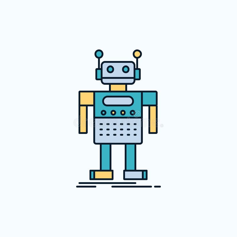 Robot, Android, artificial, bot, technology Flat Icon. green and Yellow sign and symbols for website and Mobile appliation. vector royalty free illustration