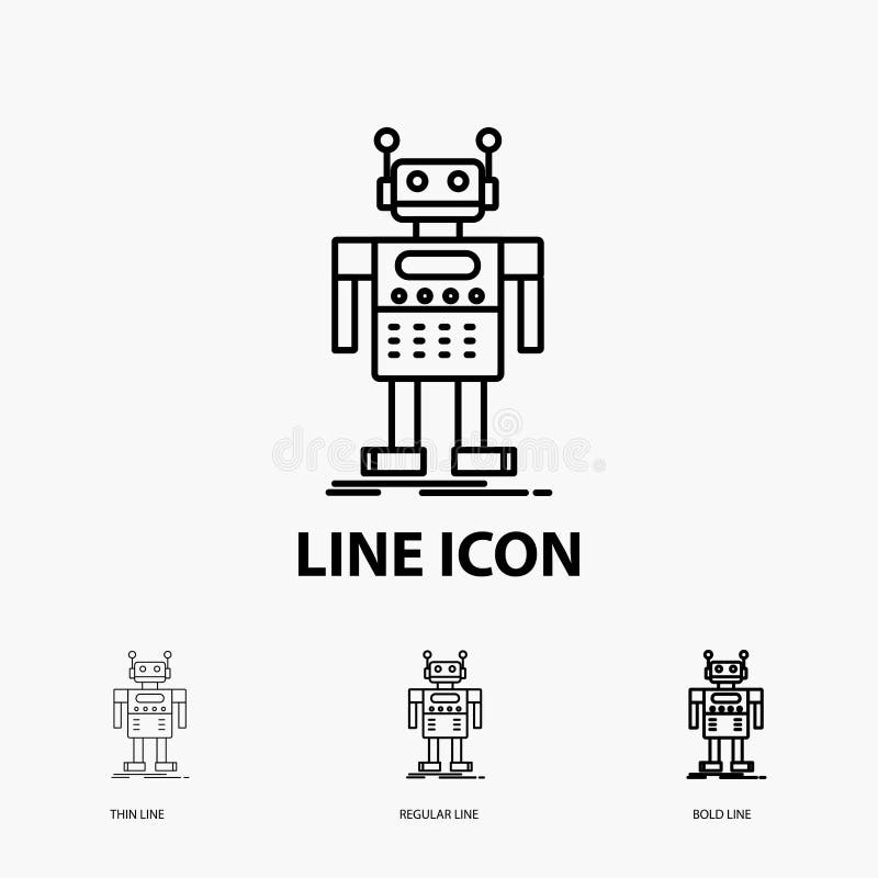 Robot, Android, artificial, bot, technology Icon in Thin, Regular and Bold Line Style. Vector illustration stock illustration