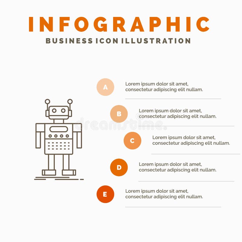 Robot, Android, artificial, bot, technology Infographics Template for Website and Presentation. Line Gray icon with Orange royalty free illustration